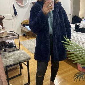 Navy Blue faux fur Madewell midi coat S